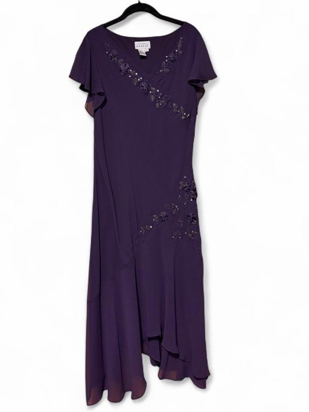Vintage Adrianna Papel purple midi dress with floral beading and flowy hem